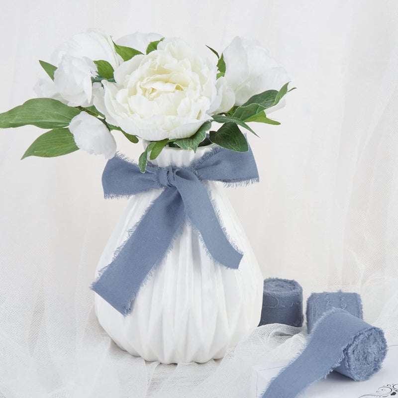 Keypan Dusty Blue Ribbon 1-1/2 x 15 Yards Handmade Cotton Frayed Fringe Fabric Ribbons for Crafts Flower Bouquets Wedding Baby Shower Home DIY Decor - Image 5
